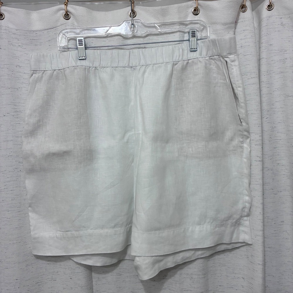 Pure Jill J. Jill Womens White 100% Linen Elastic Waist Pocket Shorts Size XL